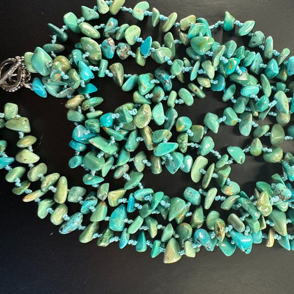 ๐ 82โ Natural Turquoise Nugget Necklace โ Hand-Knotted Multi-Strand Style - Picture 3 of 3